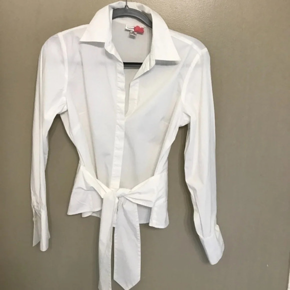 Coldwater Creek Tie Waist White Shirt Xs - Picture 8 of 8